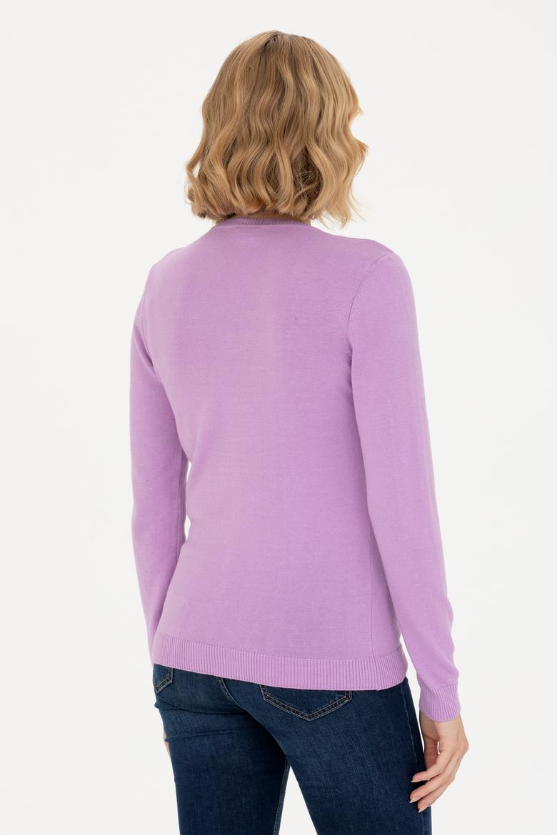 Kadın Lila V Yaka Basic Kazak - 50269014047