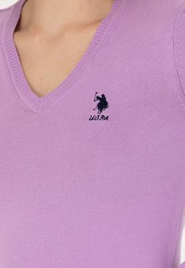 Kadın Lila V Yaka Basic Kazak - 50269014047