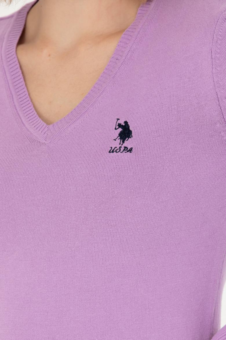 Kadın Lila V Yaka Basic Kazak - 50269014047