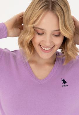 Kadın Lila V Yaka Basic Kazak - 50269014047