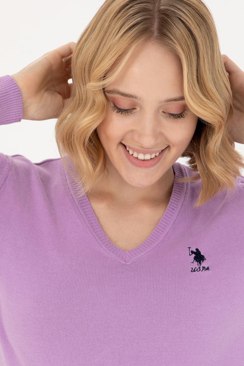 Kadın Lila V Yaka Basic Kazak - 50269014047
