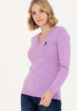 Kadın Lila V Yaka Basic Kazak - 50269014047