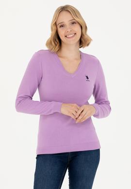 Kadın Lila V Yaka Basic Kazak - 50269014047