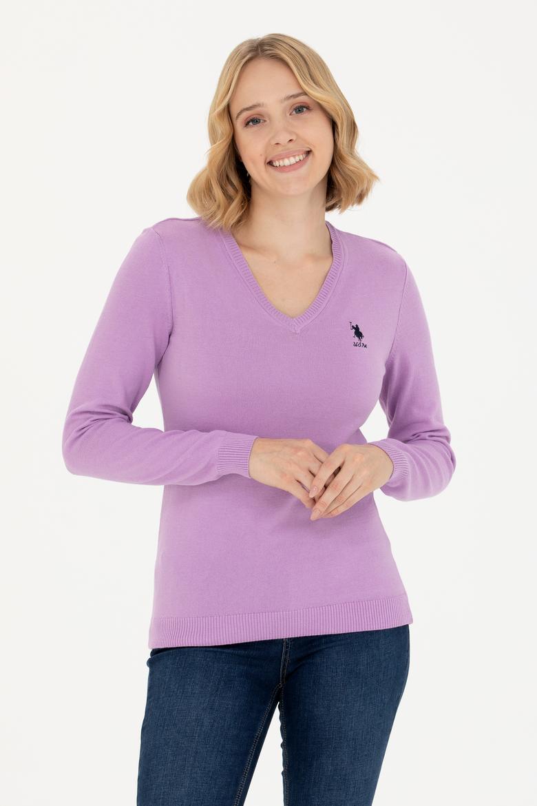 Kadın Lila V Yaka Basic Kazak