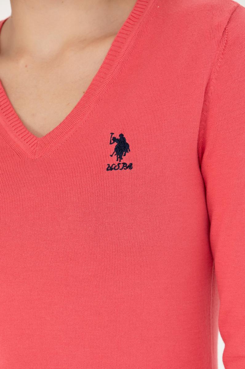 Kadın Pembe V Yaka Basic Kazak