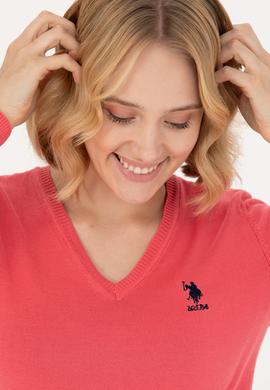 Kadın Pembe V Yaka Basic Kazak - 50269014059