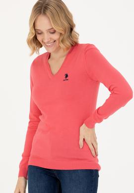 Kadın Pembe V Yaka Basic Kazak - 50269014059