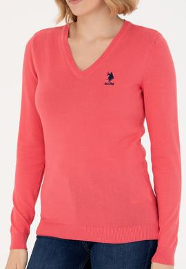 Kadın Pembe V Yaka Basic Kazak - 50269014059