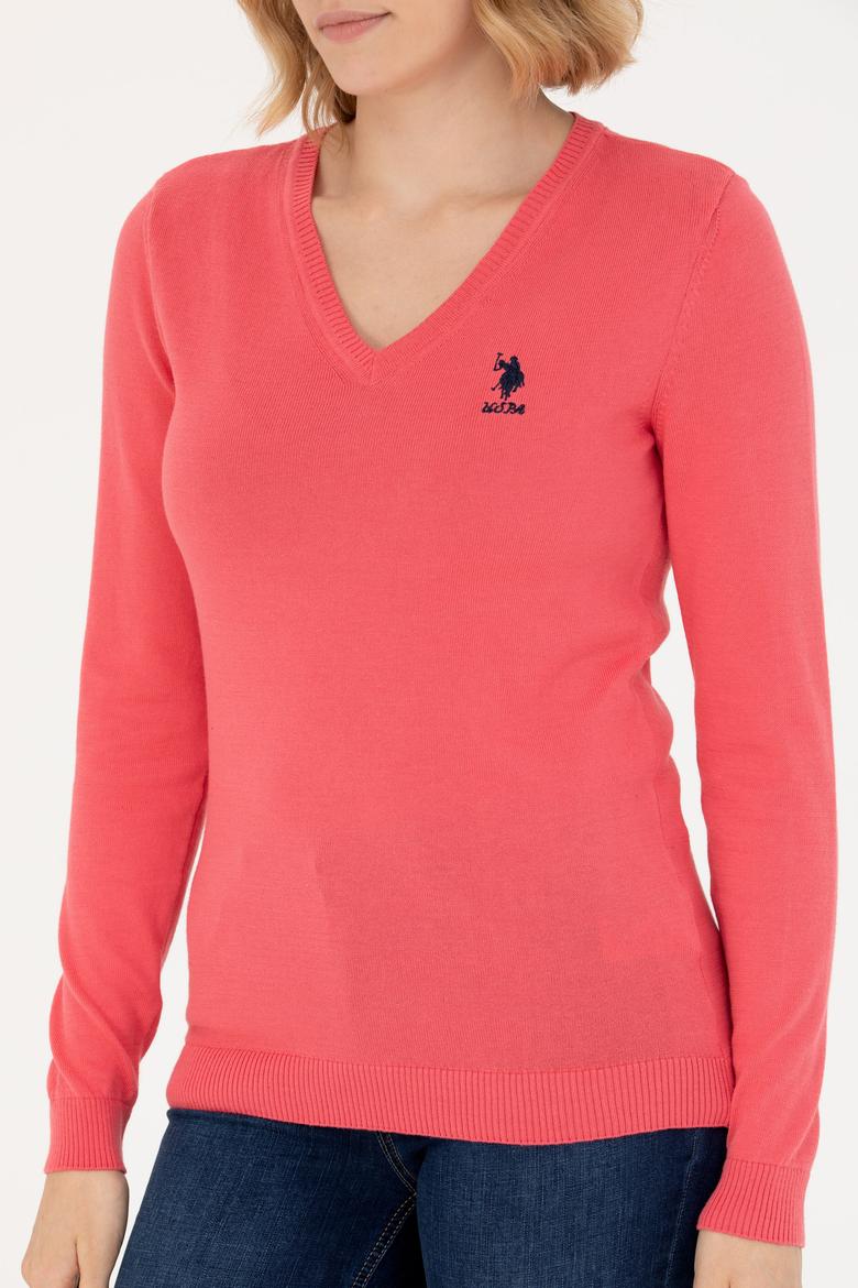 Kadın Pembe V Yaka Basic Kazak - 50269014059