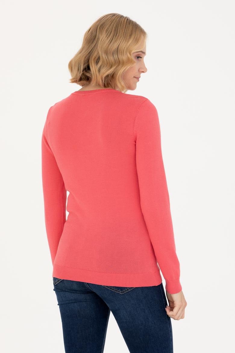 Kadın Pembe V Yaka Basic Kazak - 50269014059