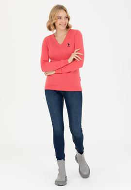 Kadın Pembe V Yaka Basic Kazak - 50269014059