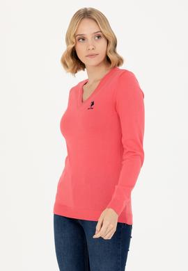 Kadın Pembe V Yaka Basic Kazak - 50269014059