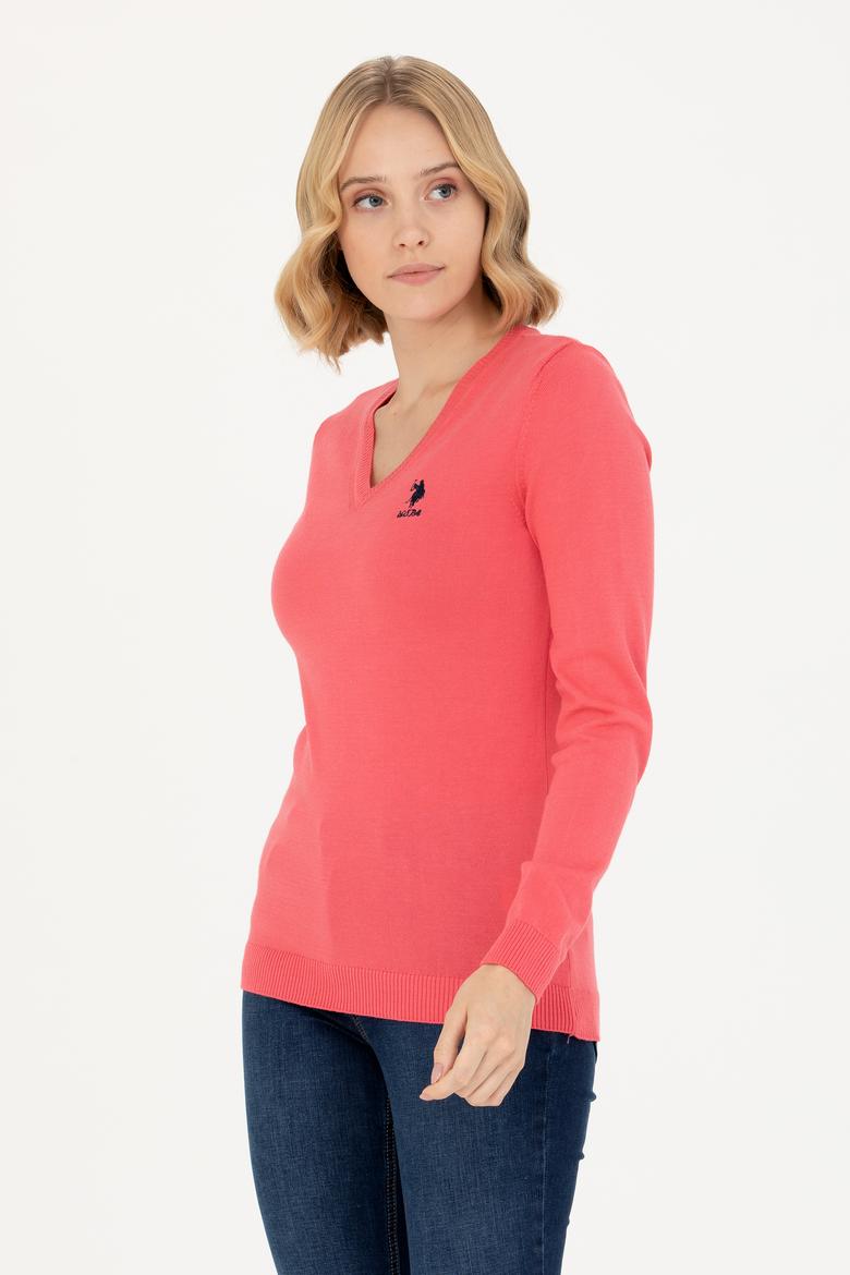 Kadın Pembe V Yaka Basic Kazak - 50269014059