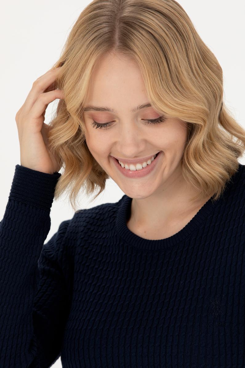 Kadın Lacivert Bisiklet Yaka Basic Kazak