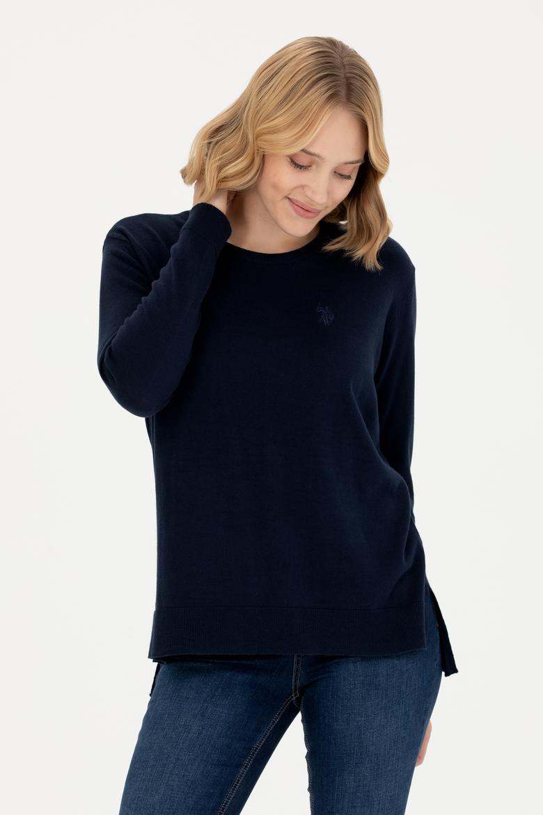 Kadın Lacivert Bisiklet Yaka Basic Kazak