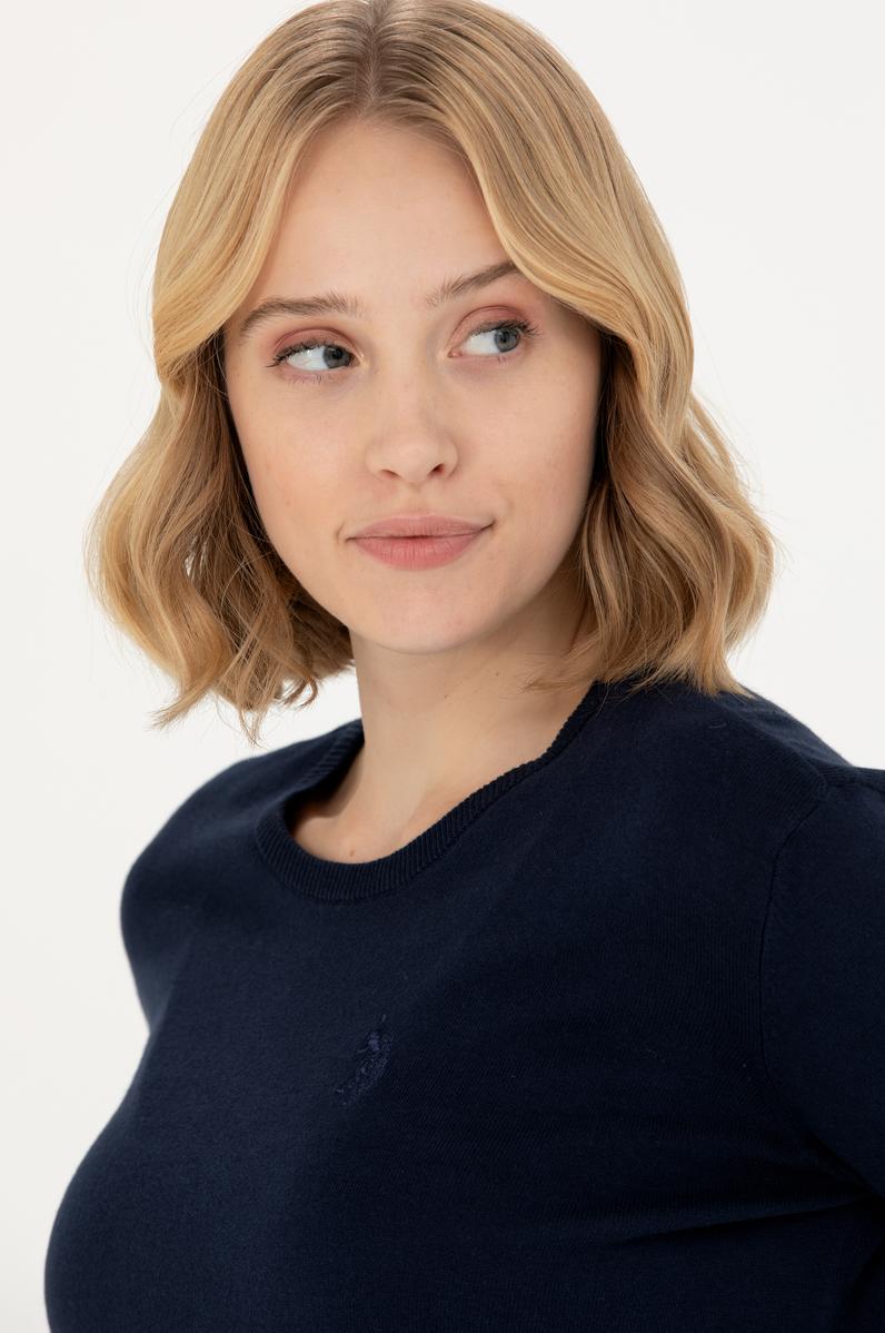 Kadın Lacivert Bisiklet Yaka Basic Kazak