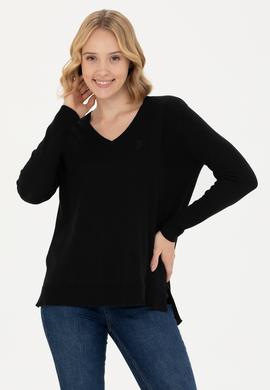 Kadın Siyah V Yaka Basic Kazak - 50269016026