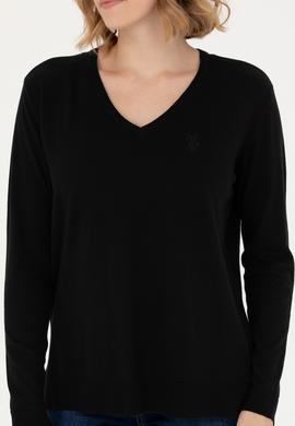 Kadın Siyah V Yaka Basic Kazak - 50269016026