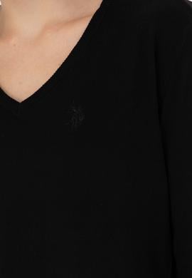 Kadın Siyah V Yaka Basic Kazak - 50269016026