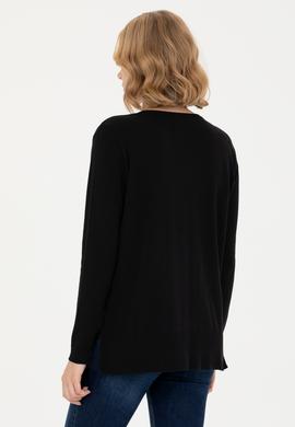 Kadın Siyah V Yaka Basic Kazak - 50269016026