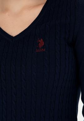 Kadın Lacivert V Yaka Basic Kazak - 50269017005