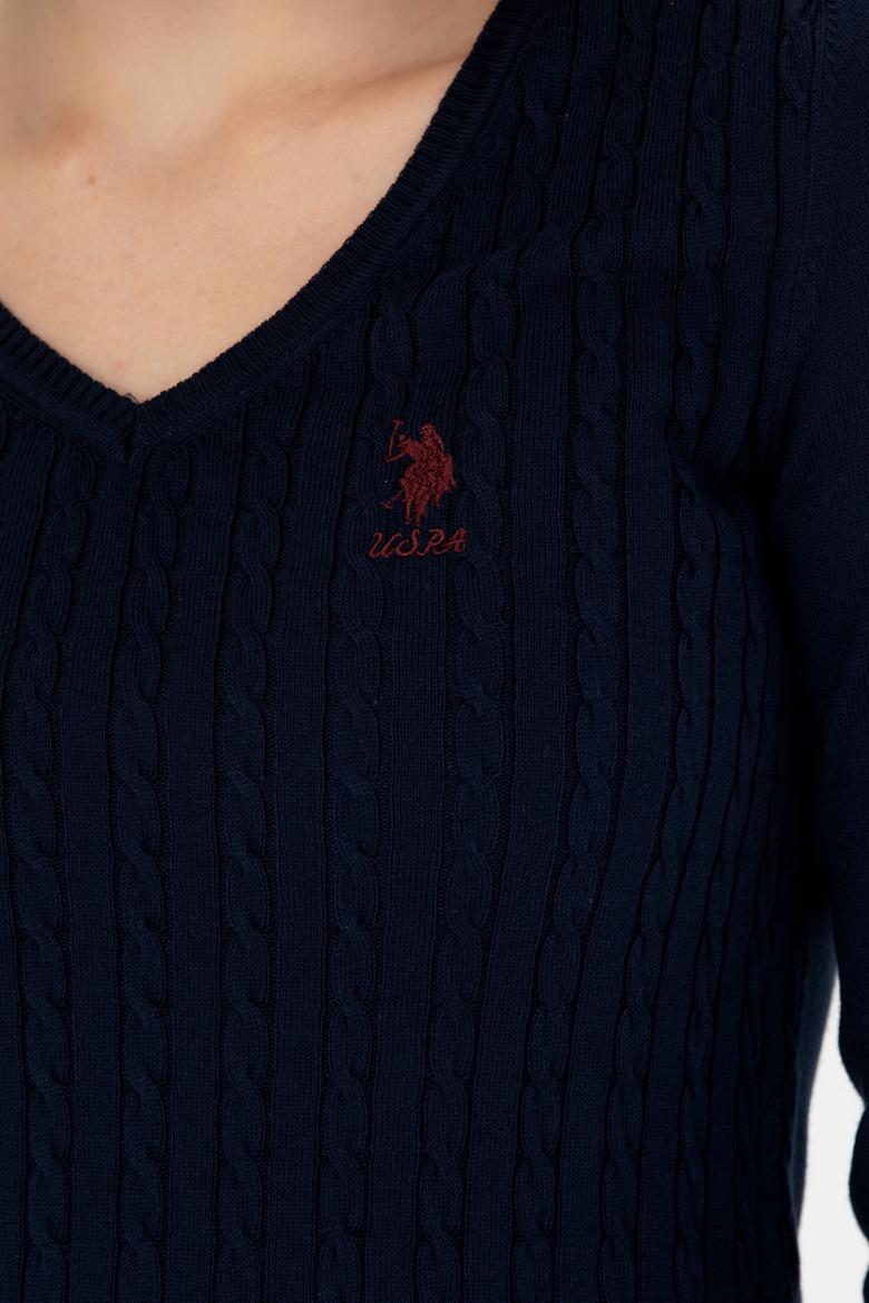 Kadın Lacivert V Yaka Basic Kazak - 50269017005