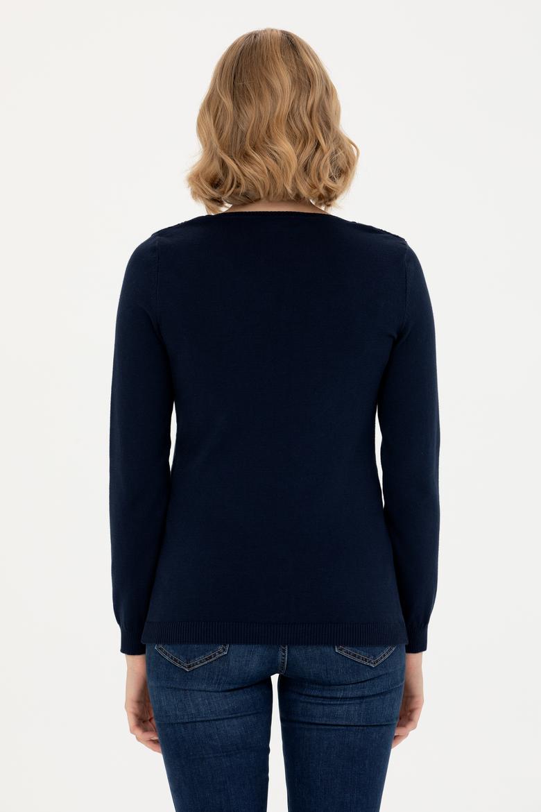 Kadın Lacivert V Yaka Basic Kazak - 50269017005