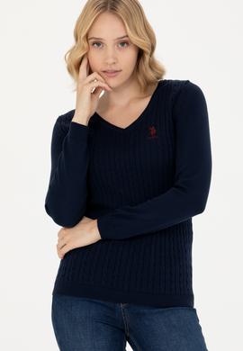 Kadın Lacivert V Yaka Basic Kazak - 50269017005