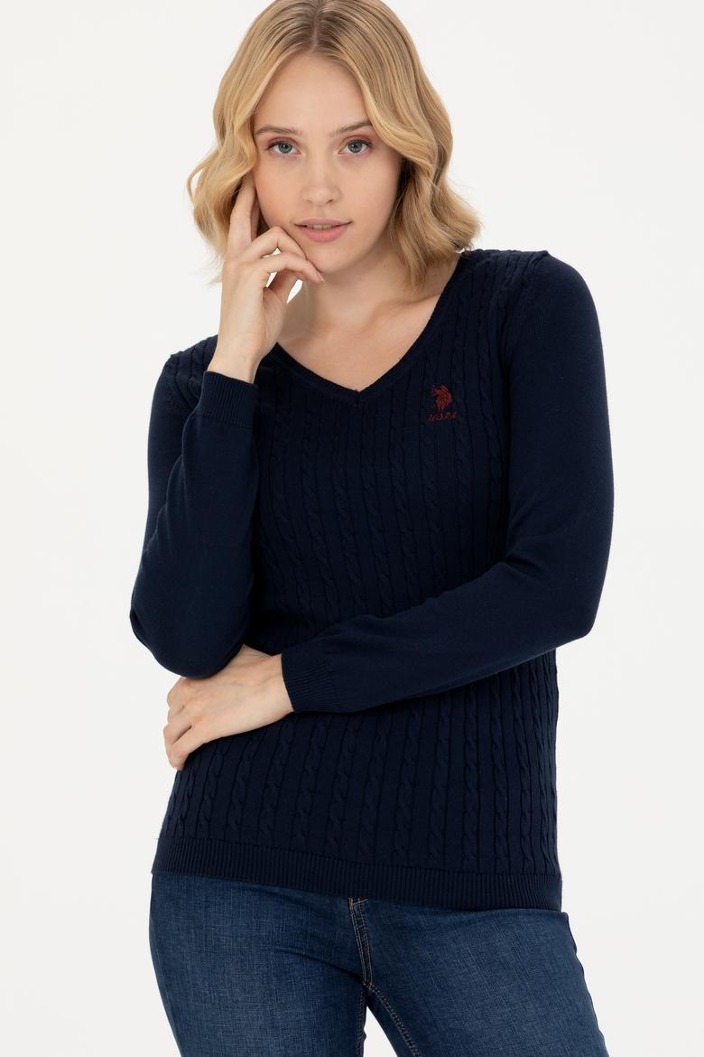 Kadın Lacivert V Yaka Basic Kazak - 50269017005