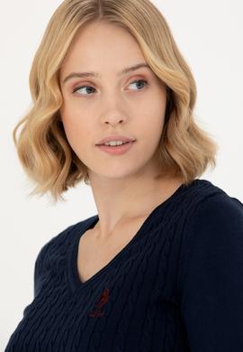 Kadın Lacivert V Yaka Basic Kazak - 50269017005