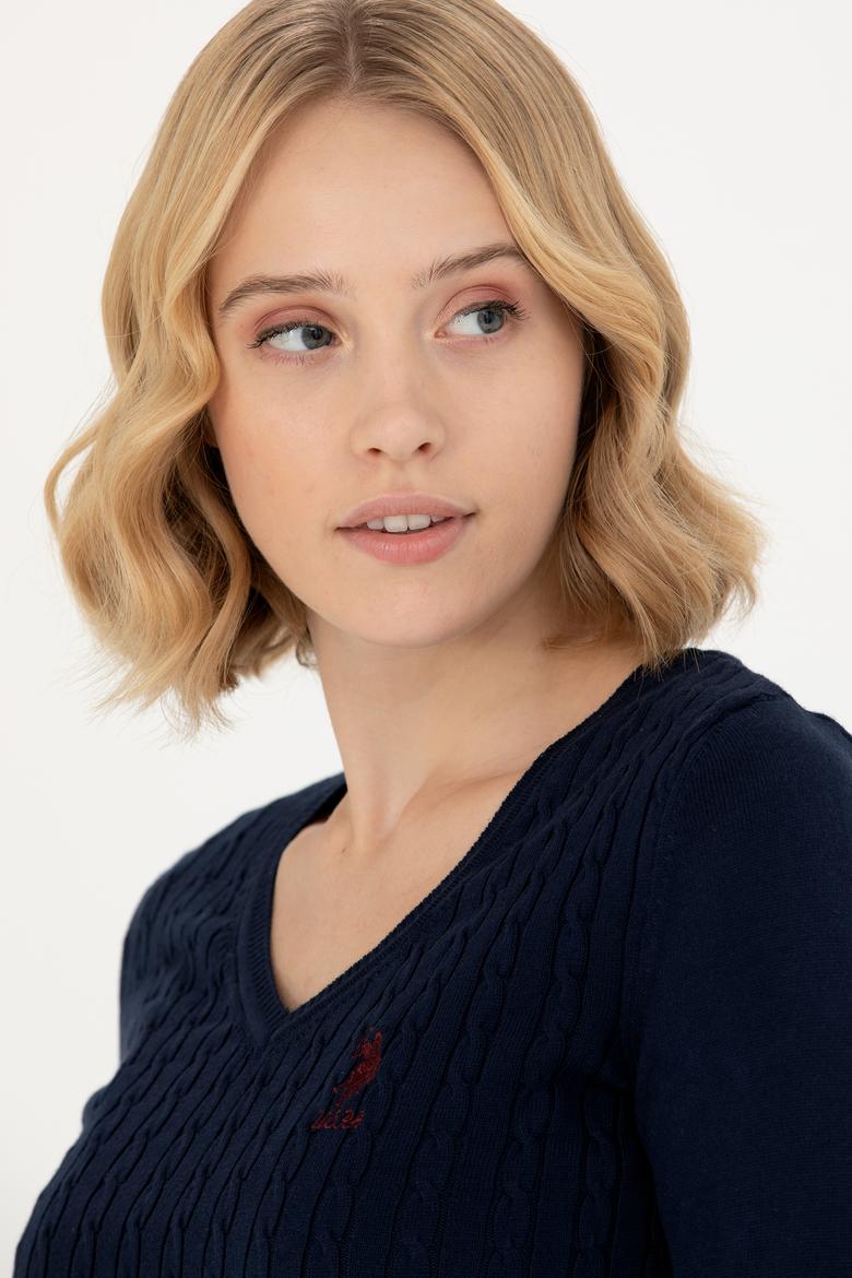 Kadın Lacivert V Yaka Basic Kazak - 50269017005