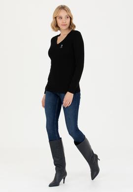 Kadın Siyah V Yaka Basic Kazak - 50269017026