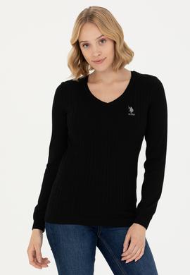 Kadın Siyah V Yaka Basic Kazak - 50269017026