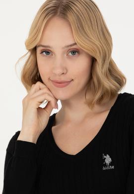 Kadın Siyah V Yaka Basic Kazak - 50269017026