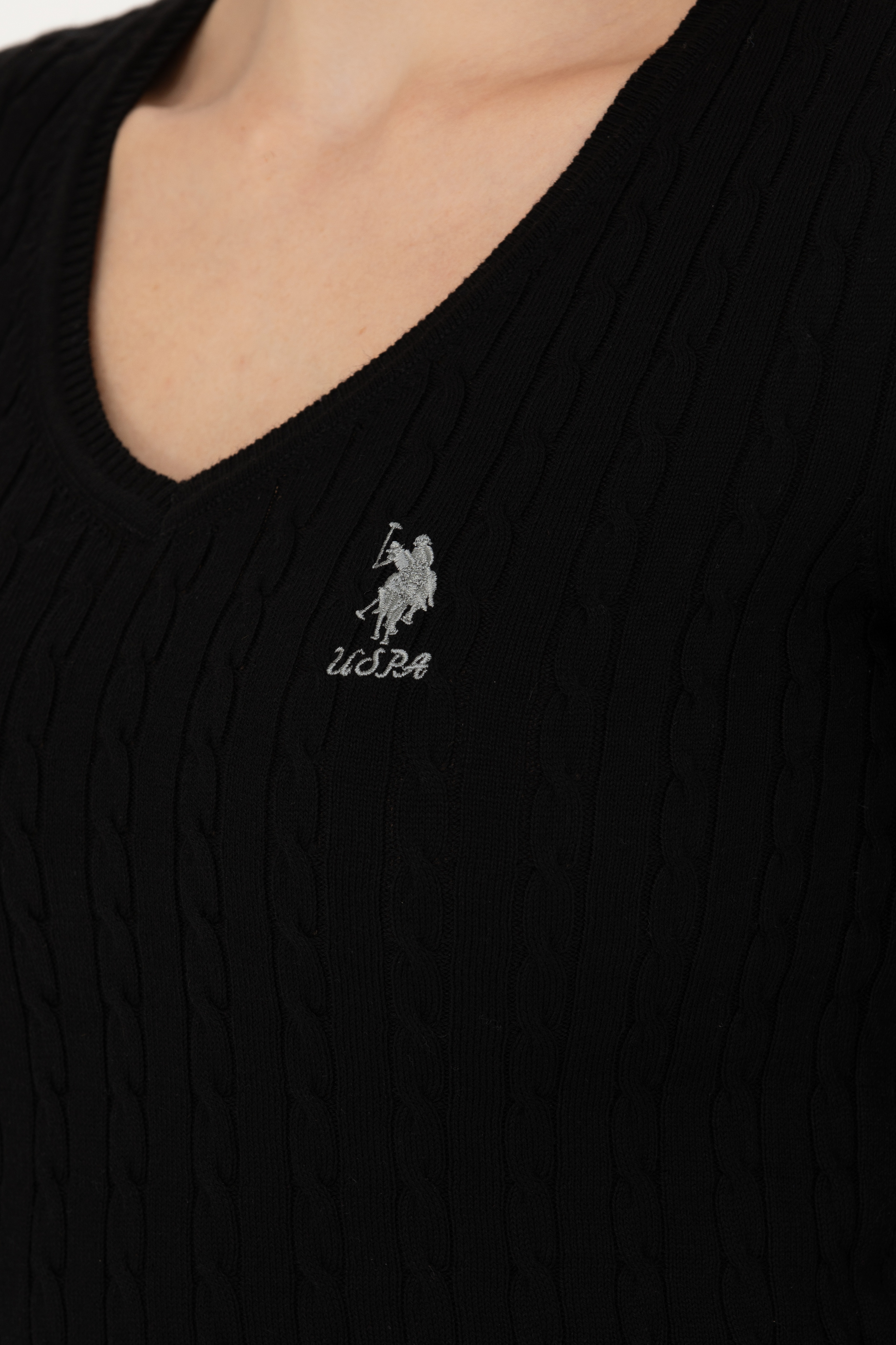 Kadın Siyah V Yaka Basic Kazak - Image 7