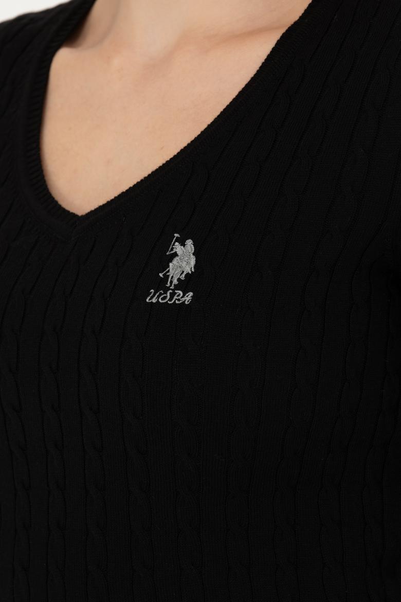 Kadın Siyah V Yaka Basic Kazak - 50269017026