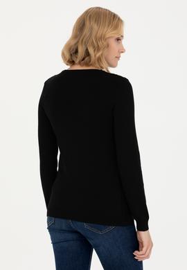 Kadın Siyah V Yaka Basic Kazak - 50269017026