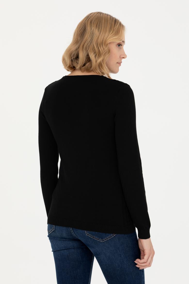 Kadın Siyah V Yaka Basic Kazak - 50269017026