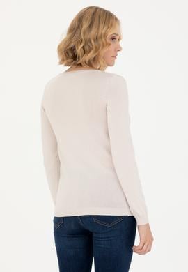 Kadın Krem V Yaka Basic Kazak - 50269017033
