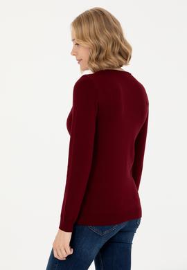 Kadın Bordo V Yaka Basic Kazak - 50269018019