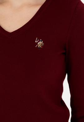 Kadın Bordo V Yaka Basic Kazak - 50269018019