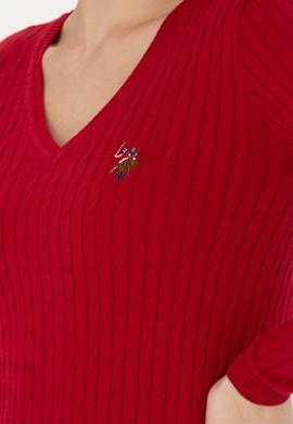 Kadın Kırmızı V Yaka Basic Kazak - 50269019032