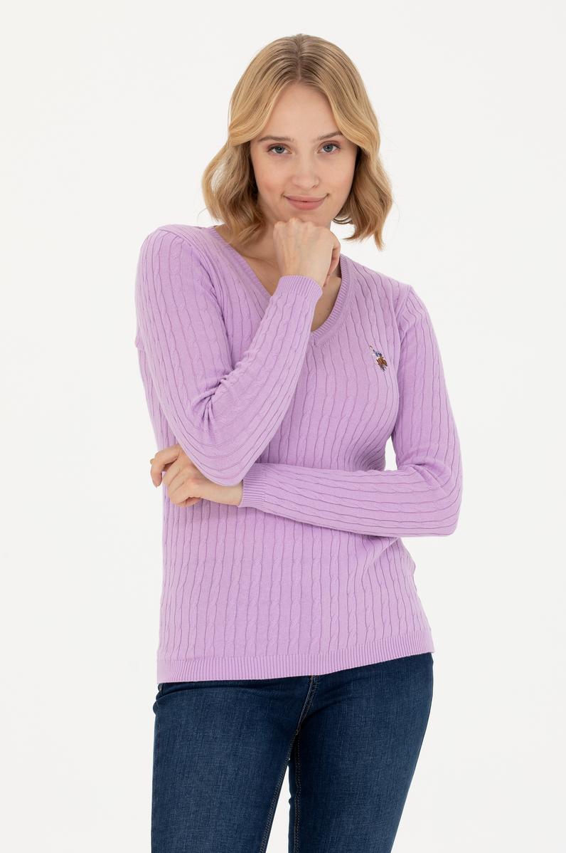 Kadın Lila V Yaka Basic Kazak