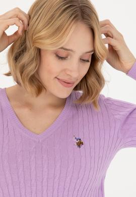 Kadın Lila V Yaka Basic Kazak - 50269019047