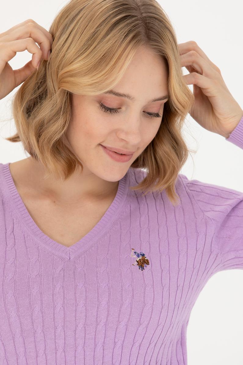 Kadın Lila V Yaka Basic Kazak