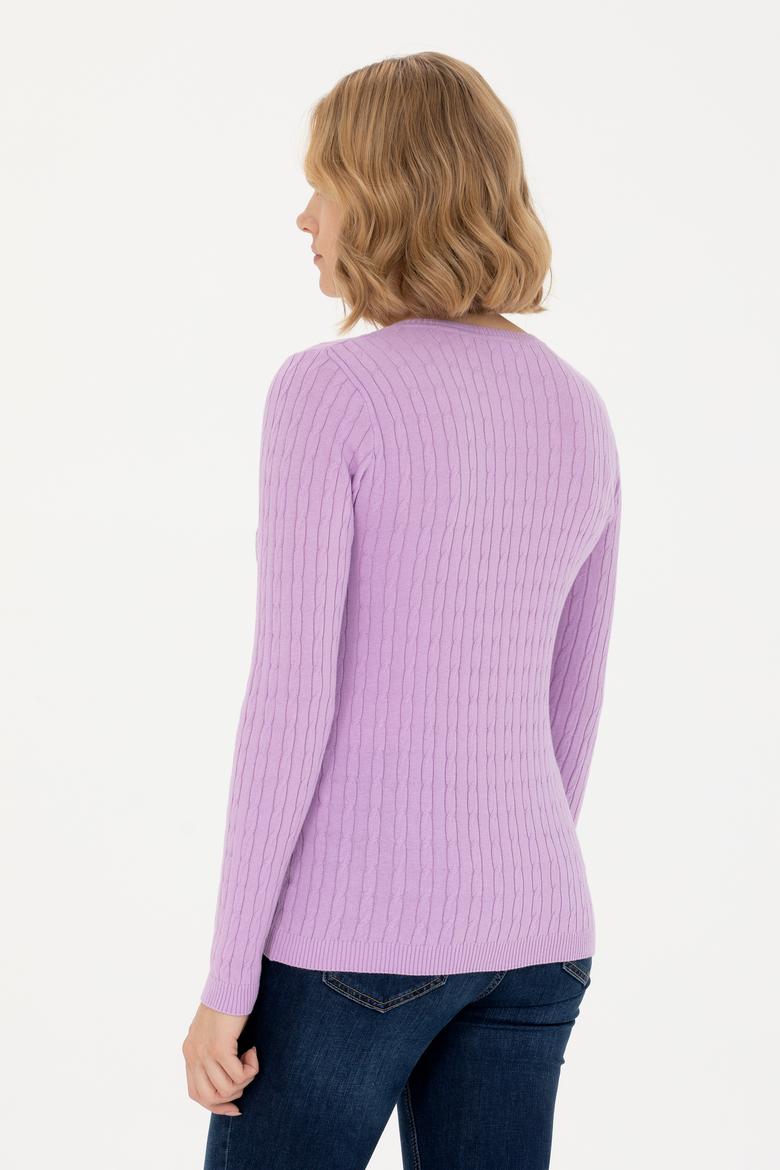 Kadın Lila V Yaka Basic Kazak - 50269019047