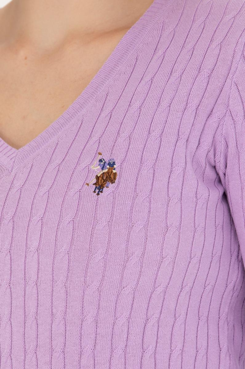 Kadın Lila V Yaka Basic Kazak