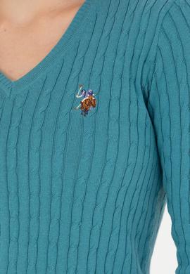 Kadın Petrol V Yaka Basic Kazak - 50269019091