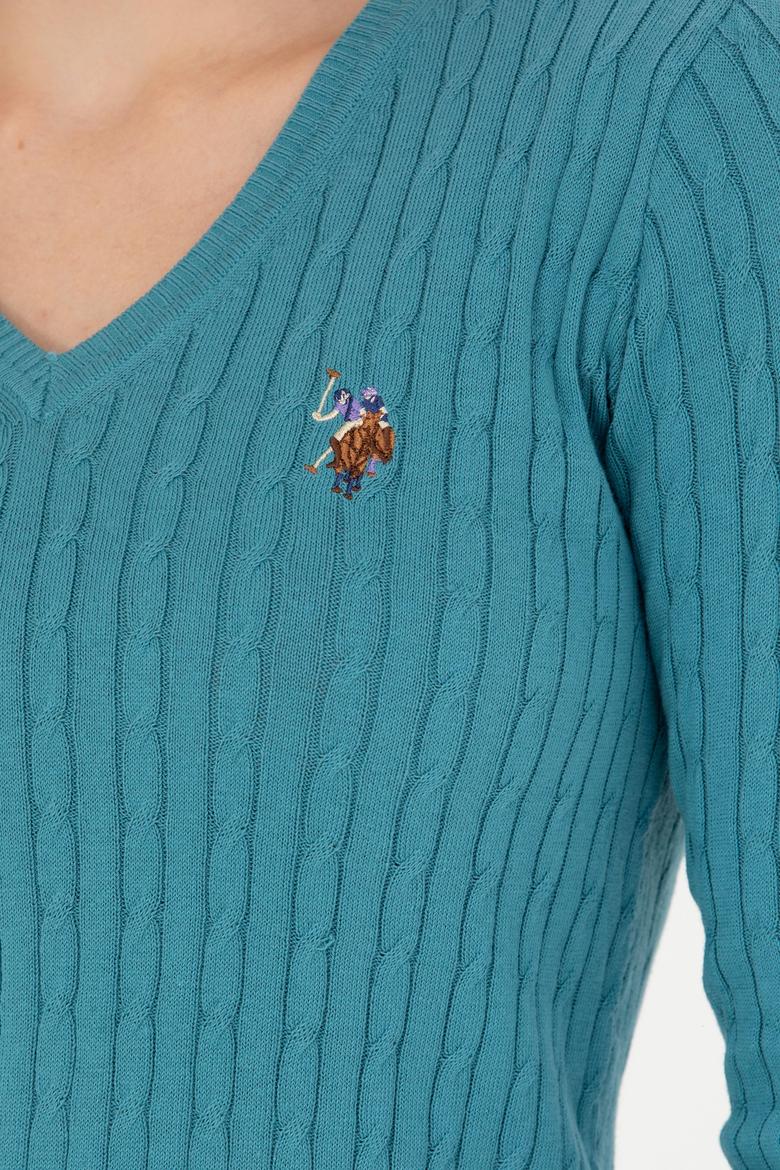 Kadın Petrol V Yaka Basic Kazak - 50269019091