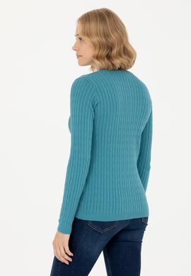 Kadın Petrol V Yaka Basic Kazak - 50269019091